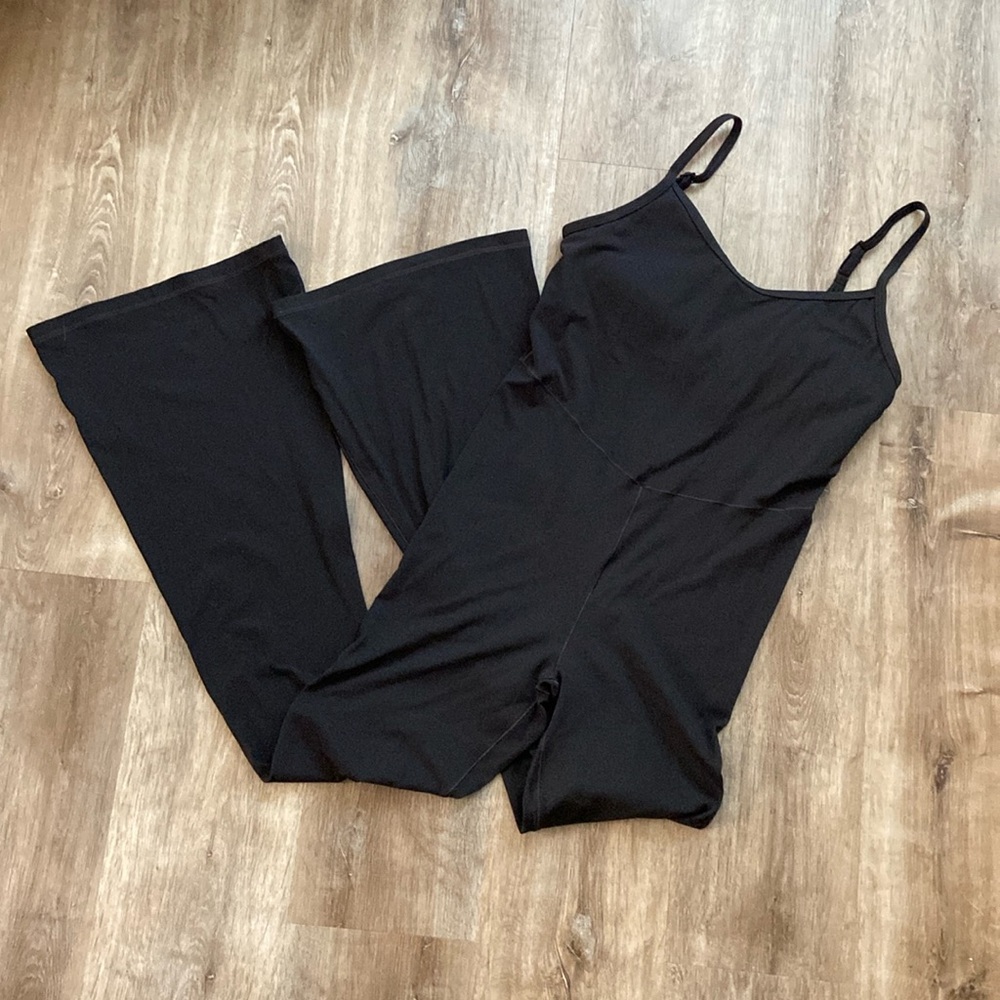 Aerie Offline Flare Jumpsuit Black with Builtin Bra.